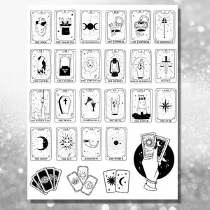 Printable Tarot Card Stickers | 22 Major Arcana | Mini Tarot Cards Coloring Page | Cute Mystic Stickers | DIY Journal Printable image 2