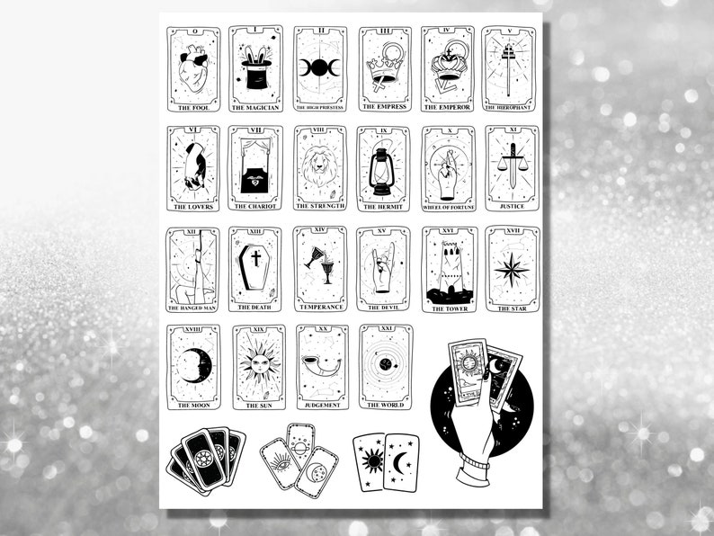 Printable Tarot Card Stickers | 22 Major Arcana | Mini Tarot Cards Coloring Page | Cute Mystic Stickers | DIY Journal Printable image 2