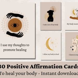 Cartes d'affirmation pour la guérison | Cartes d'affirmation d'auto-guérison pour rester en bonne santé | Cartes d'affirmation imprimables pour soigner votre corps