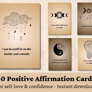 Tarjetas de afirmación para el amor propio imprimibles / Tarjetas de afirmación de confianza y amor propio / 30 afirmaciones de amor propio para mujeres
