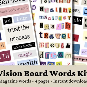 Mots du tableau de vision, kit de tableau de vision imprimable, mot de magazine découpé