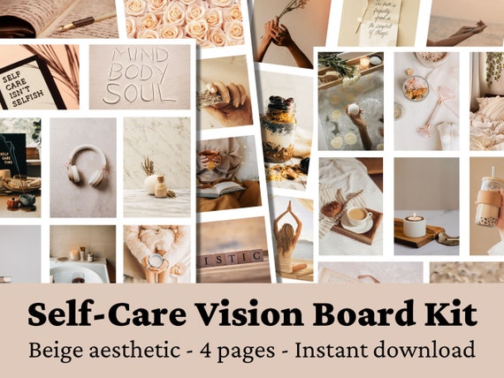Vision Board Kit Self Care Printable , Vision Board Printables 2023 , Beige Aesthetic Photo Collage Kit
