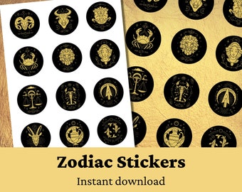 Printable Zodiac Stickers | Zodiac Signs Sticker Set | Mystic Astrology Stickers