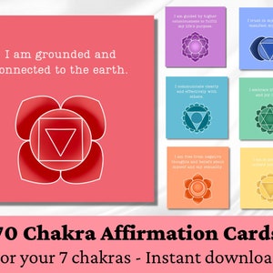 Afirmações de Chakra, Cartões de Chakra para Impressão, Cartões de Afirmação Positiva para Impressão, 7 Cartões de Chakras de Cura