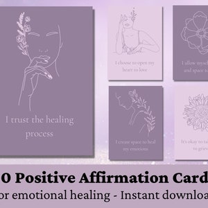 Cartões de afirmação para impressão para cura | 30 afirmações de cura emocional | Cartões diários de afirmação positiva para mulheres