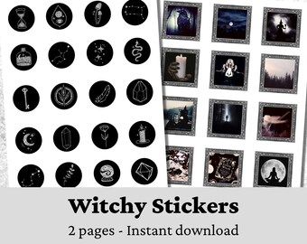 Witchy Stickers Printable | Witchy Journal Stickers | Witchy Sticker Sheet | Mystic Sticker Pack w/ Printable Witch Pictures