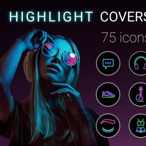 Neon Instagram Story Highlight Covers / Social Media Icons