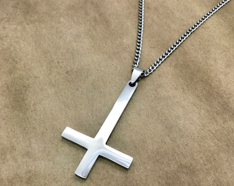 Colar de cruz invertida, joias góticas de aço inoxidável para homens e mulheres, unissex, presente de aniversário de natal para ele e ela