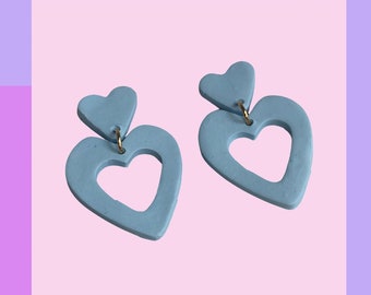 Polymer Clay Earrings | Handmade Pastel Earrings | Block Colour Earrings with Stud | Dangle and Drop Earrings | Heart Earrings |