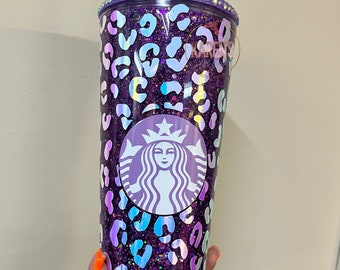Cheetah Print Starbucks Snowglobe Tumbler | Glitter Tumbler | Starbucks Snowglobe Tumbler