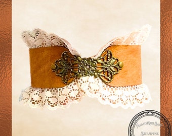 Ras de cou victorien en dentelle avec pendentif en filigrane | Collier gothique steampunk | Bijoux de collier vintage en cuir