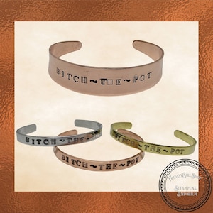 Pulsera estampada a mano: "Bitch The Pot", regalo steampunk para amantes del té