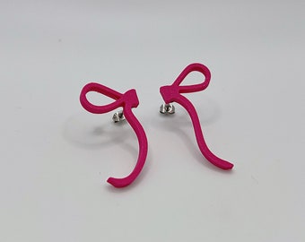 Split Bow Stud Earrings, 3D Printed Ribbon Bows, Minimalist Coquette Cute Earrings, Lightweight PLA, Custom Colors