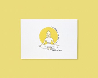 Postkarte Meditation A6, Affirmationskarte, Motivationskarte, Medidation, Yoga, Achtsamkeit, Frau in Mediationspose, gelb