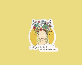 Sticker Frau mit Blumen Krone, Aufkleber, Vinyl, Kratzfest, Laptopsticker, Motivationssticker, Achtsamkeit, Affirmation, Flower