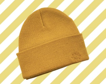 senfgelbe Beanie, Wintermütze gelb, short Beanie, kurze Beanie, Wintermode, gelbe Wintermütze, Mütze, senfgelbe Mütze, Wintermütze