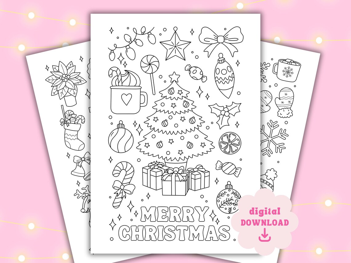 Christmas Coloring Pages for Kids and Adults | Instant Download | Easy ...