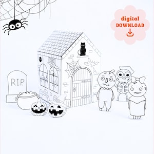 Haunted House Paper Craft Activity for Kids, Printable Sheets, Instant Download, Halloween Printable Craft Kit, Paper Craft For Kids