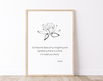 PRINTABLE Rumi Inspirational Quote Out Beyond ideas, Arte de pared espiritual, Descarga instantánea Sufi Quote, Rumi DIGITAL print jpg, PNG