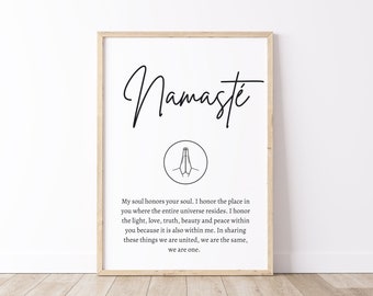 Namaste Definition DIGITAL Print, Namaste PRINTABLE Wall Art, Yoga Studio Decor, Hindu greeting, Meditation Print, PNG, jpg digital files