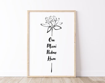 Om Mani Padme Hum Mantra 2 DIGITAL print, Om Mani Padme Hum Mantra PRINTABLE Wall Art, Buddhist Mantra, Lotus Mantra Poster, PNG, jpg files