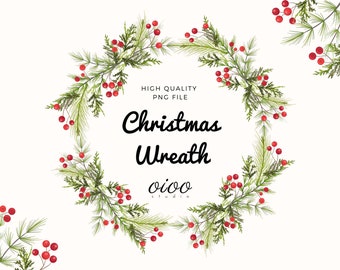 Christmas Wreath Clip Art, Mistletoe Wreath, Greenery Clip Art, Christmas Elements, Digital Frame, Leaf Clip Art, Christmas PNG files