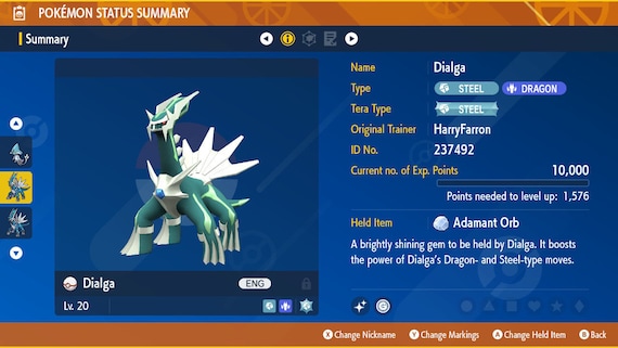 ✨ Shiny Dialga 6IV Pronto Per Combatte &ndash; Pok&eacute;mon Scarlatto E Viola &ndash; Livello 100