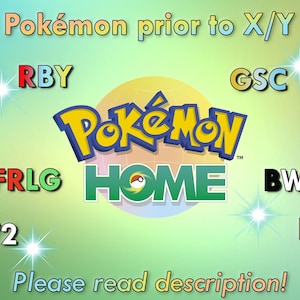 Pode incluir: Um gráfico colorido com o texto "Pokémon antes de X/Y" e o logotipo do Pokémon HOME. O gráfico apresenta os logotipos de vários jogos Pokémon, incluindo RBY, RSE, GSC, DPPt, FRLG, BW, B2W2 e HGSS.