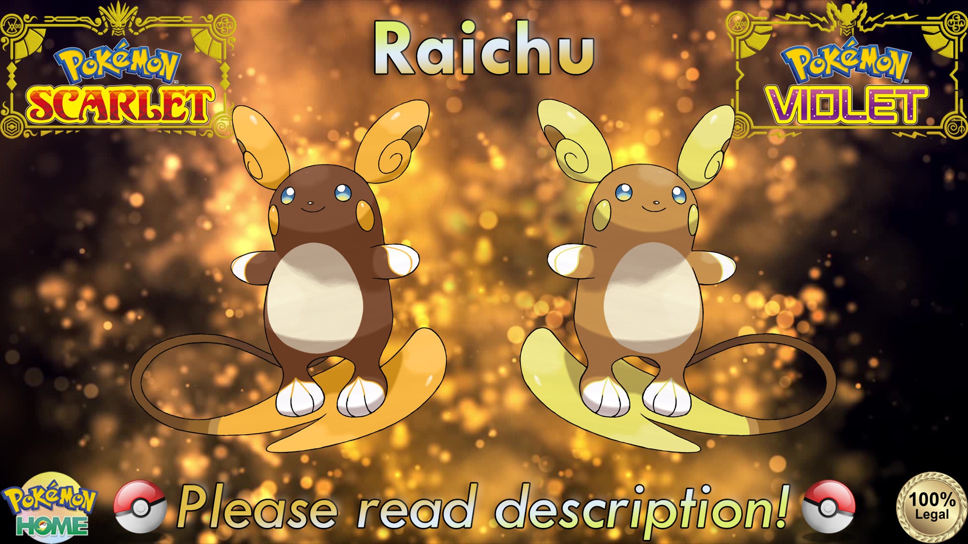Shiny Raichu (Alola Form) 6IV - Pokemon S/M US/UM Let's Go Sword/Shield