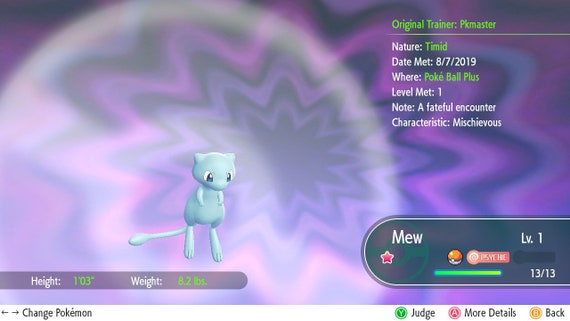 Shiny Mew 6IV Pokemon Let's Go Sword/shield Fast -  Israel