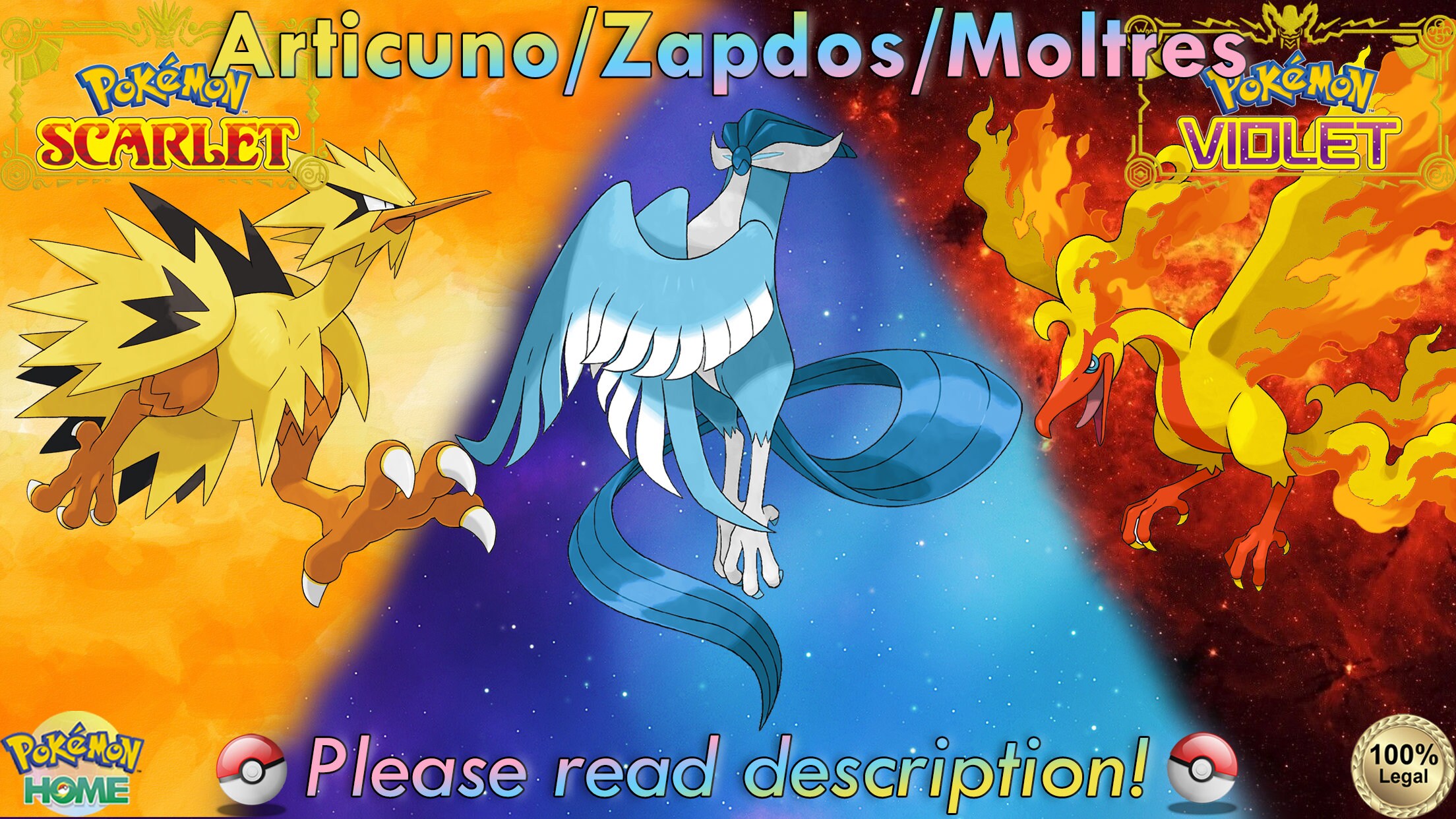 Shiny 6IV Galarian Articuno Zapdos and Moltres Legendary 