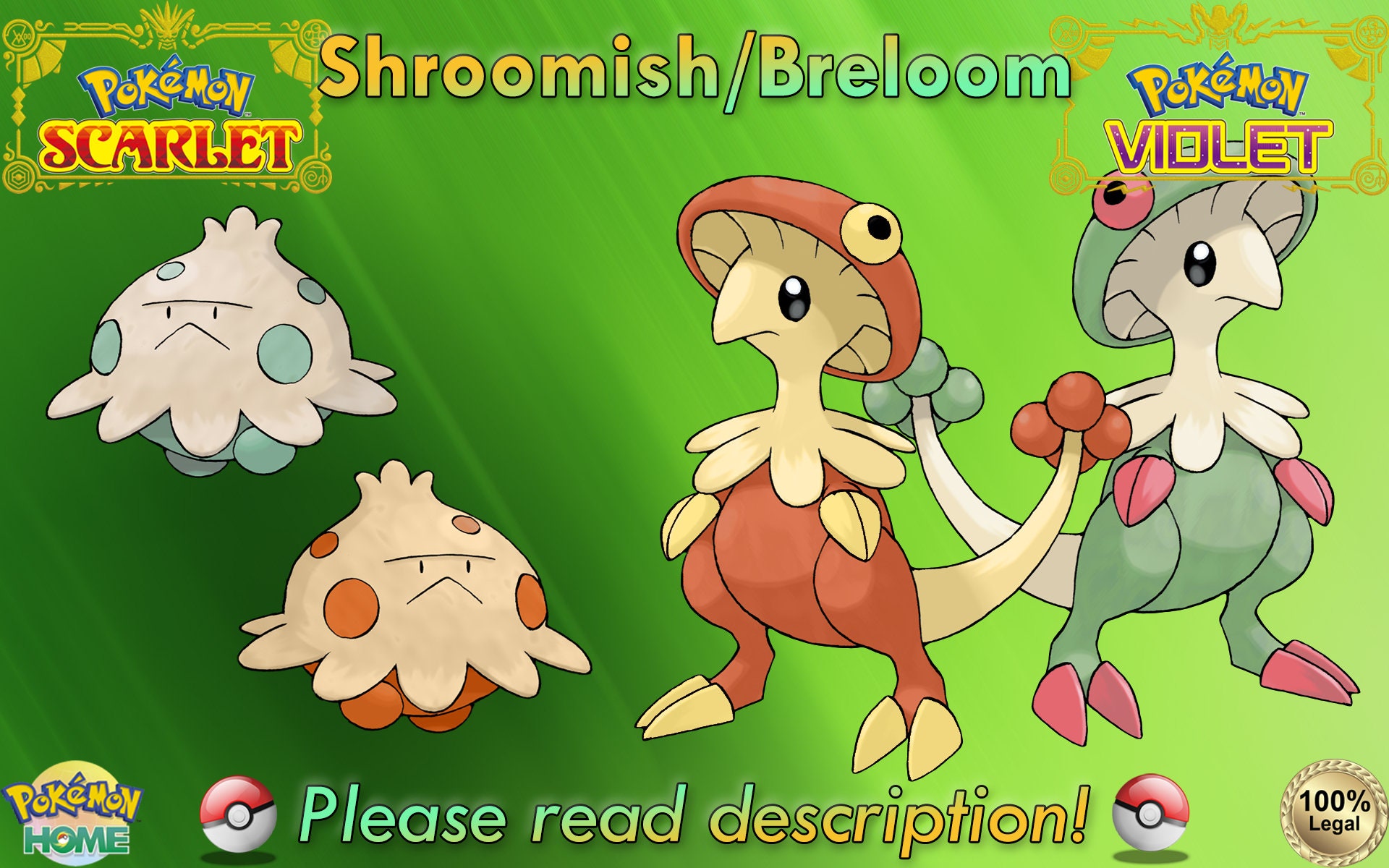 Shiny/non-shiny Shroomish/breloom 6IV Pokémon Scarlet/violet