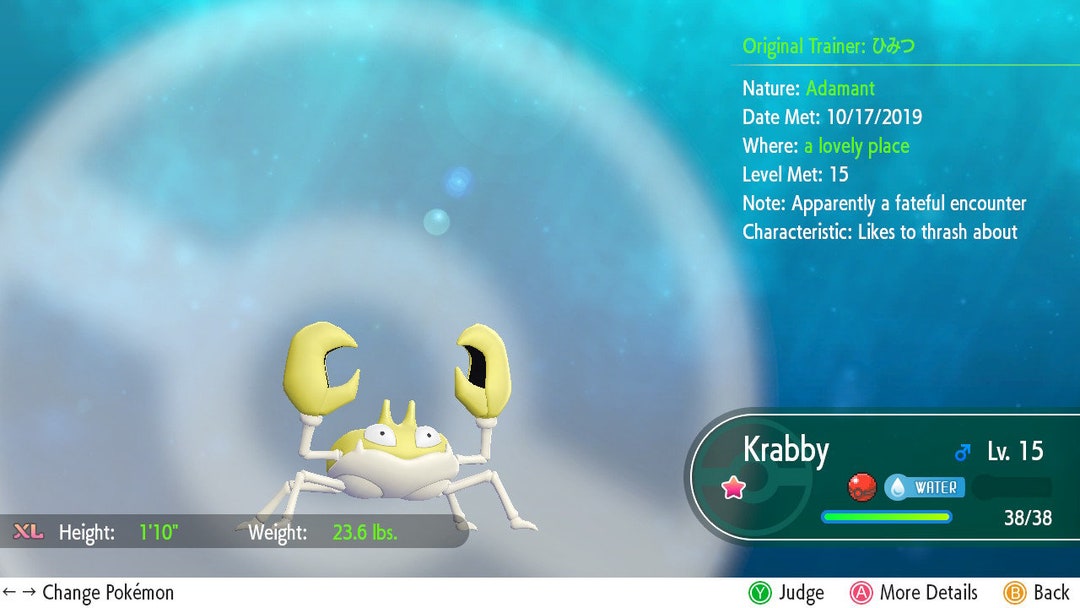 Secret Shiny Krabby EVENT 6IV - Pokémon Let's Go Sw/sh BD/SP Home (100% ...