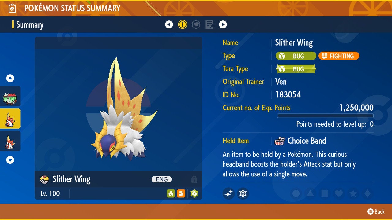 Shiny Slither Wing 6IVs Tera Type: Steel Pokémon Scarlet and