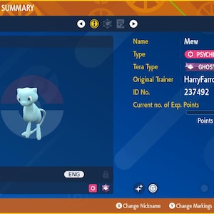 Shiny/Non-shiny Mew 6IV Mightiest Mark - Pokémon Scarlet/Violet (100% Legal)