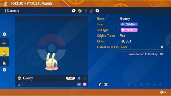 Pok&eacute;mon Scarlatto E Viola &ndash; Goomy Lucido 6IV Pronto Per Battaglia &ndash; Consegna Rapida