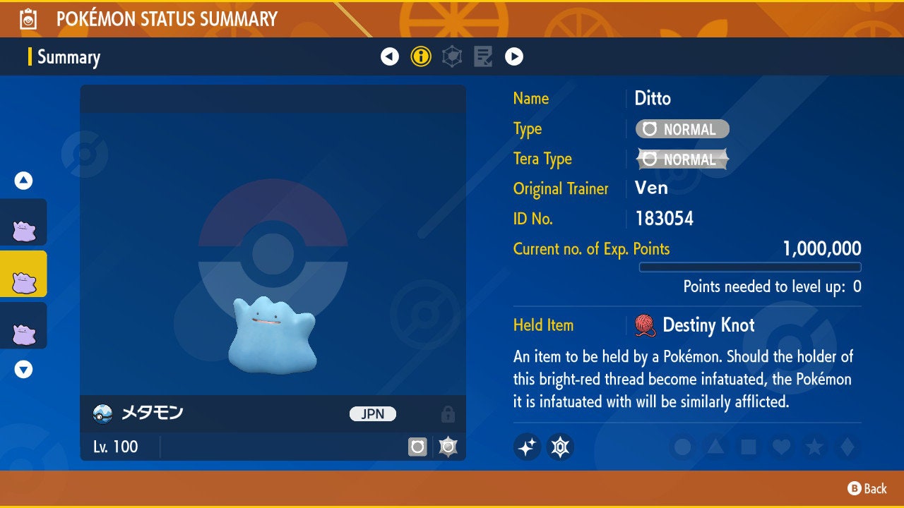 Shiny/Non-shiny Ditto Japanese/English Destiny Knot 6IV - Pokémon Scarlet/Violet (100% Legal)