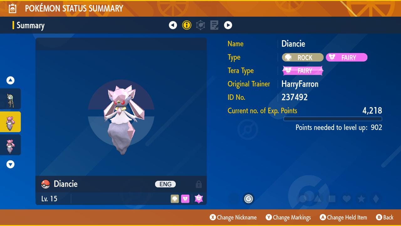 Pokémon Scarlatto/Viola - Diancie Shiny LV.100 6IV Leggendario Con Masterball