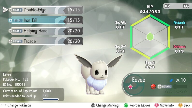 Shiny Eevee EVENT 6IV - Pokémon Let's Go Sw/sh BD/SP S/V Home (100% ...