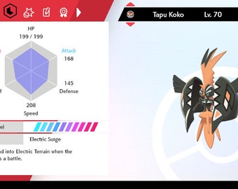 Shiny Tapu Koko 6IV Pokemon S/M US/UM Sword/shield Fast 
