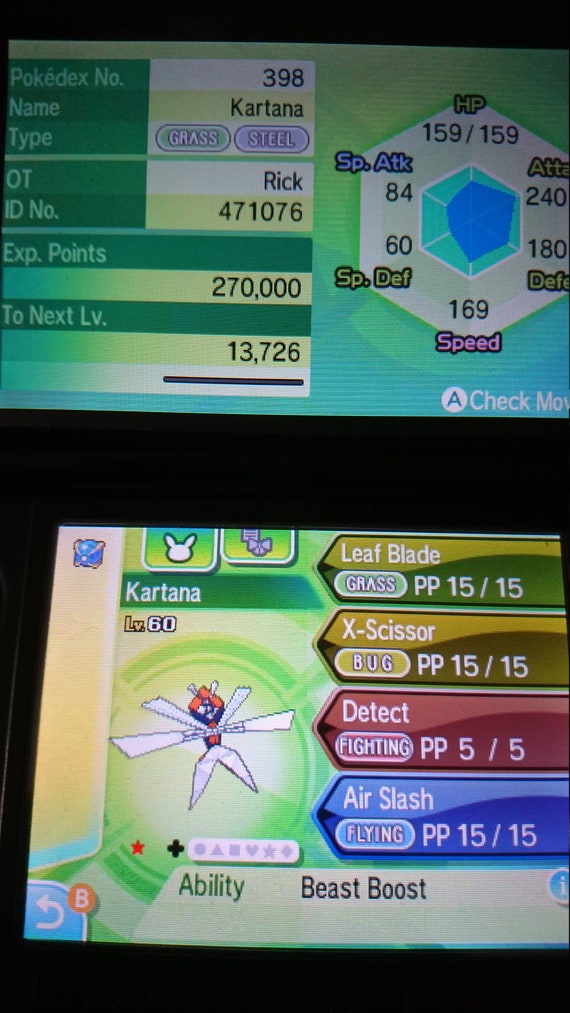 Shiny Kartana 6IV Pokemon S/M US/UM Sword/shield Fast 