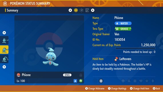 Shiny/non-shiny Phione 6IV - Pokmon Scarlet/violet (100% Legal) - Etsy