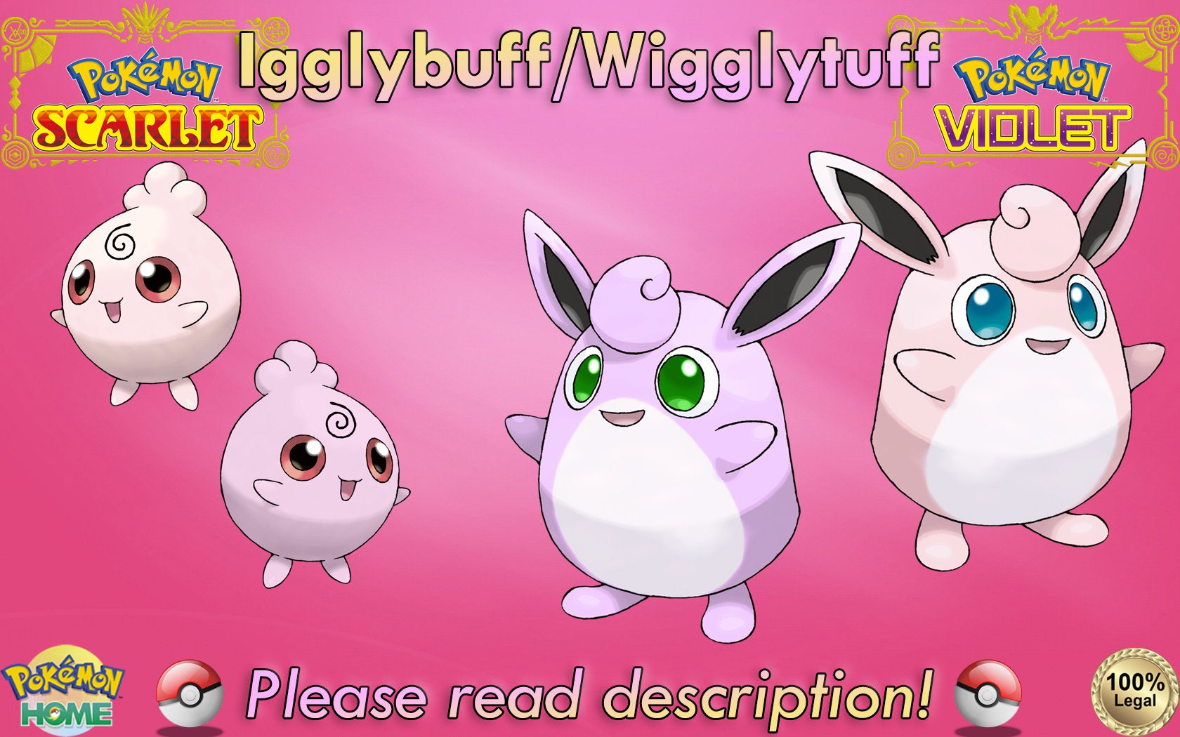 Shiny Igglybuff/Jigglypuff/Wigglytuff -X/Y OR/AS S/M US/UM Let's Go  Sword/Shield