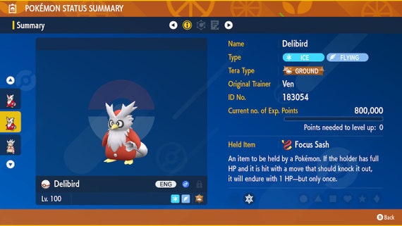 Shiny/non-shiny Delibird 6IV Pokémon Scarlet/violet 100% 