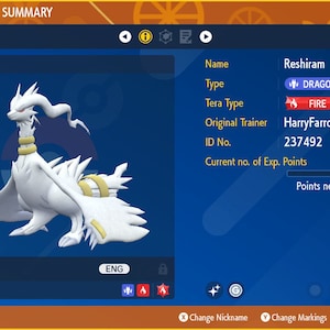 Glanzend/niet-glanzend Reshiram 6IV - Pokémon Scarlet/Violet (100% legaal)