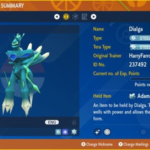 Shiny/Non-shiny Dialga Origin Forme 6IV - Pokémon Scarlet/Violet (100% Legal)