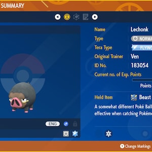 Flying Terastal Lechonk EVENT 6IV - Pokémon Scarlet/Violet HOME (100% legaal)