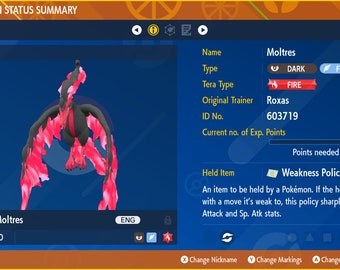 SHINY MOLTRES ✨ BATTLE READY / UNTOUCHED ⚡ 6IV + EV ⚡ Pokemon