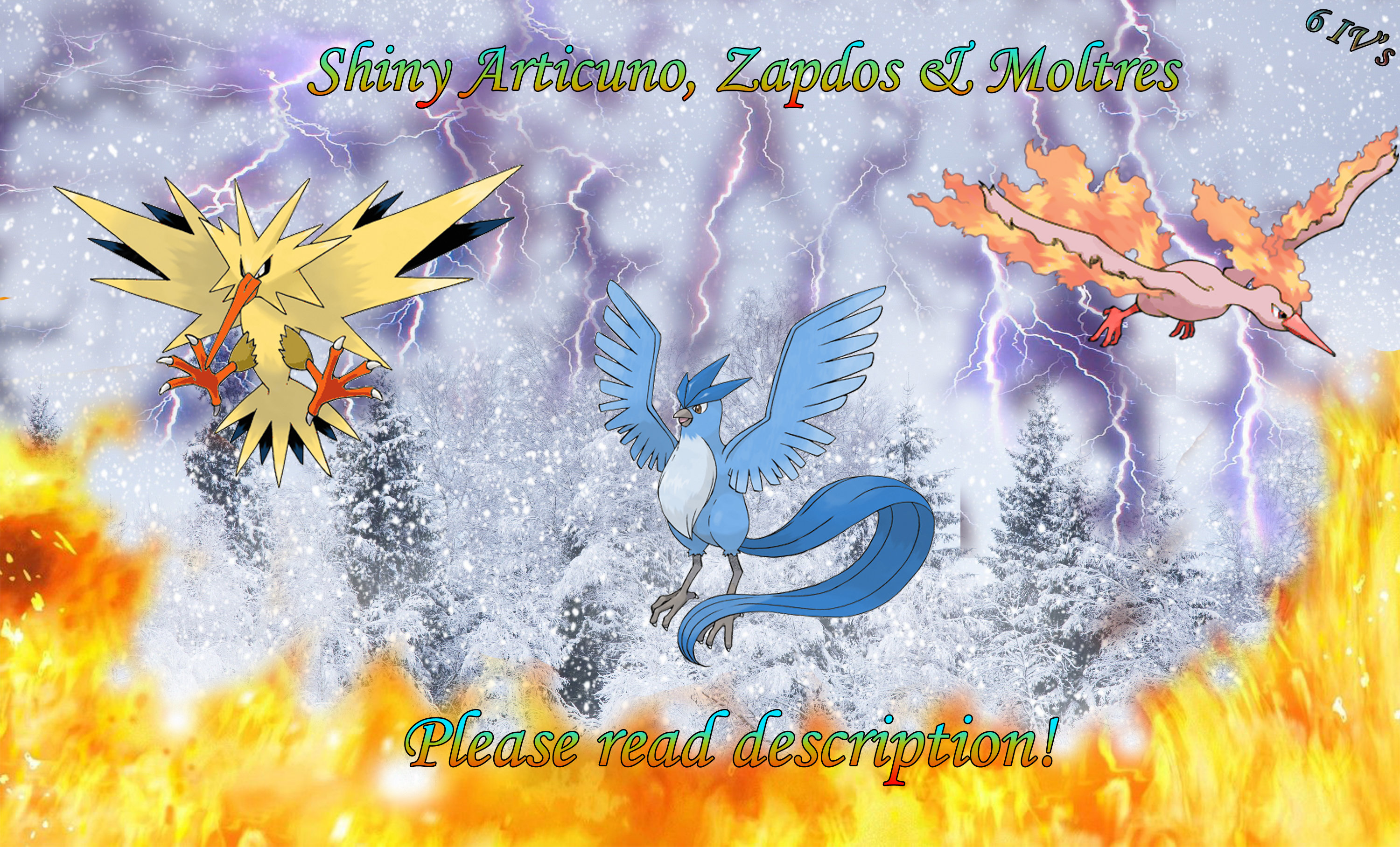 Shiny Articuno/zapdos/moltres Pack Bundle 6IV Pokemon 
