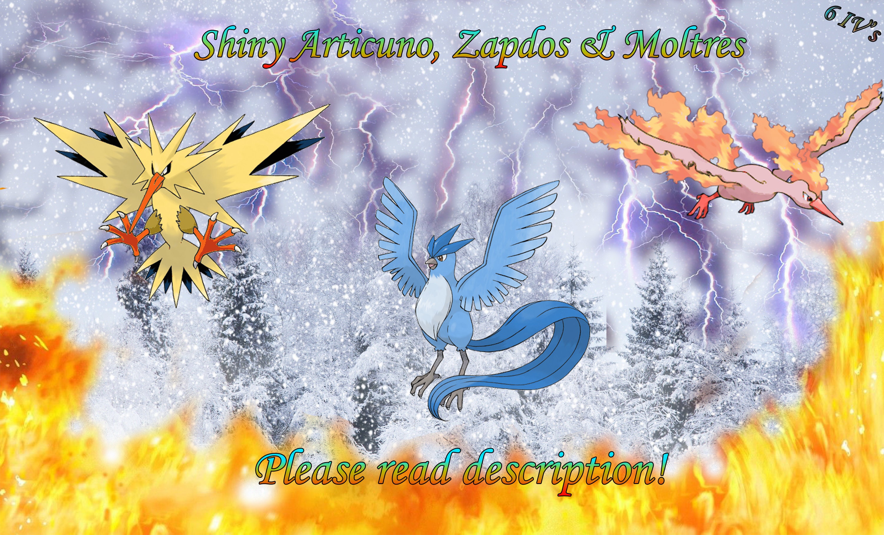 Shiny Articuno Zapdos Moltres Pack Bundle 6iv Pokemon Etsy